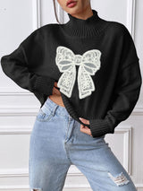 Bow Turtleneck Long Sleeve Sweater