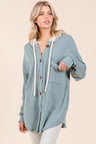 BOMBOM Textured Button Down Drawstring Hooded Shacket | Hanalas