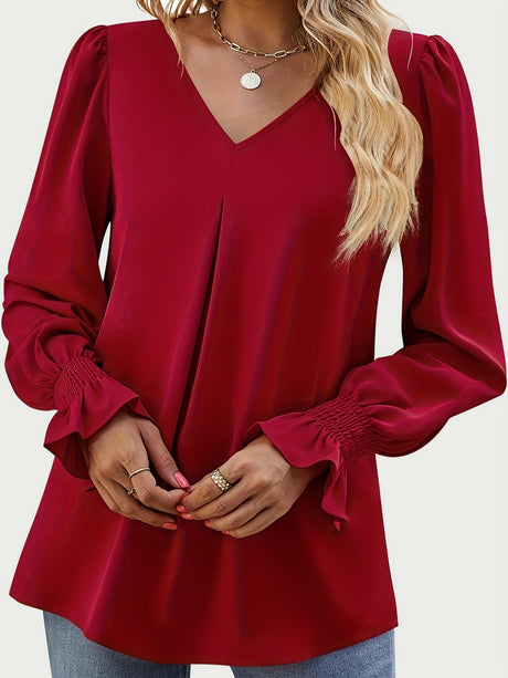 V-Neck Flounce Sleeve Top | Hanalas