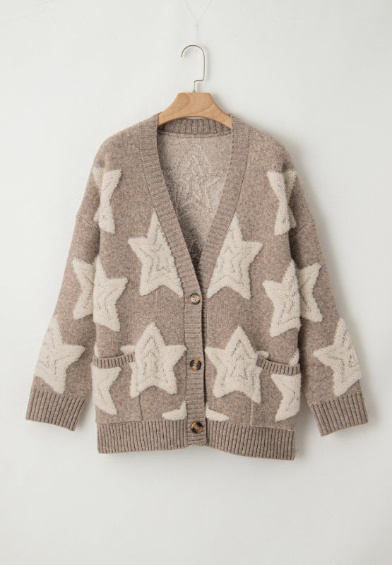 Sherpa Star V-Neck Cardigan with Pockets | Hanalas