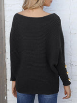 Full Size Boat Neck Long Sleeve Sweater