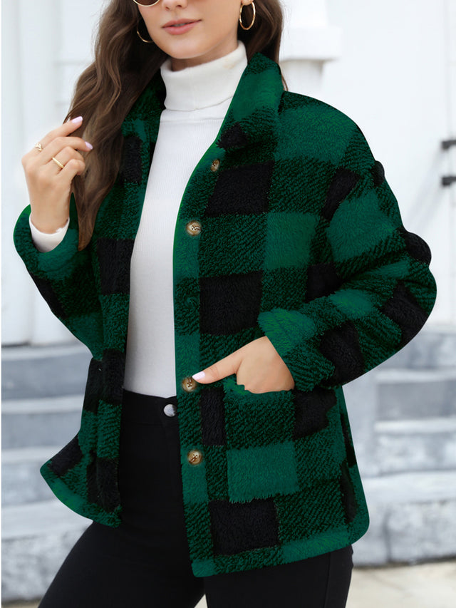 Button Up Drop Shoulder Fuzzy Jacket | Hanalas