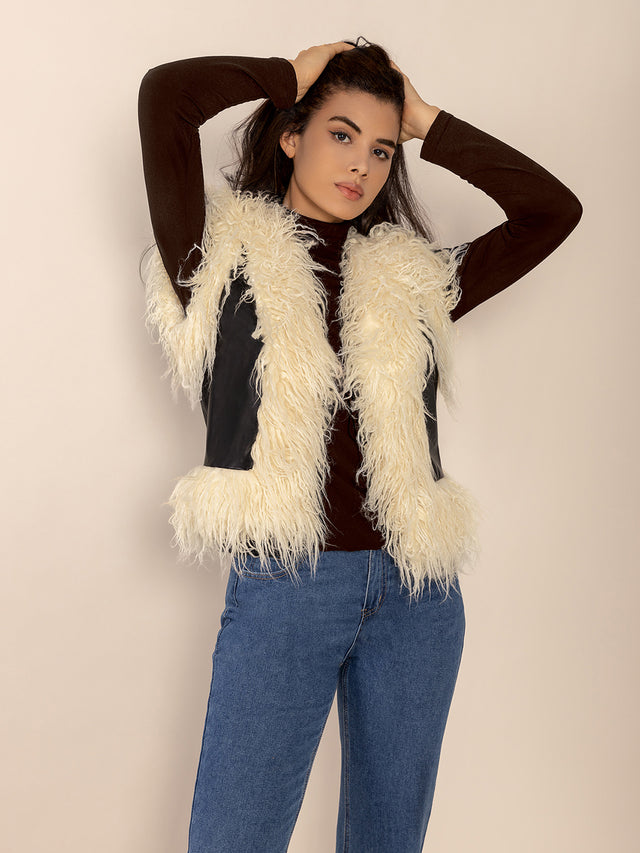 Tied Fringe Contrast Vest Trendsi Hanalas