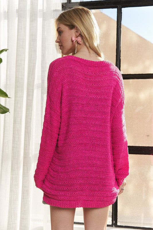 ADORA V-Neck Drop Shoulder Long Sleeve Sweater | Hanalas