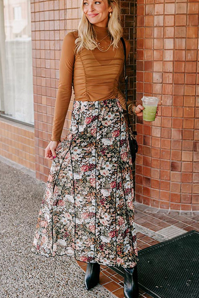 Floral Elastic Waist Maxi Skirt | Hanalas