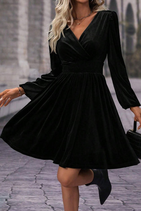 Surplice Long Sleeve Velvet Dress Trendsi Hanalas