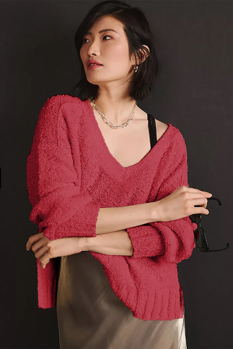 V-Neck Dropped Shoulder Sweater | Hanalas