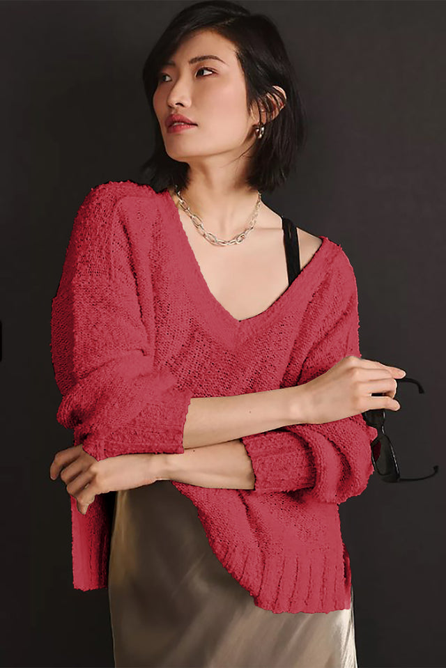 V-Neck Dropped Shoulder Sweater | Hanalas