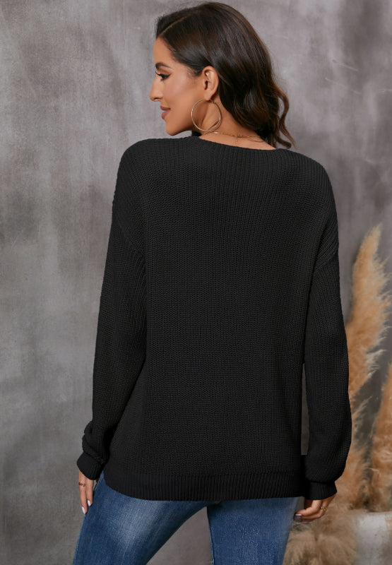 V-Neck Drop Shoulder Sweater | Hanalas