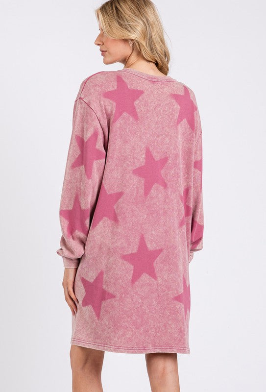 SAGE + FIG Washed Star Print Round Neck Dress | Hanalas