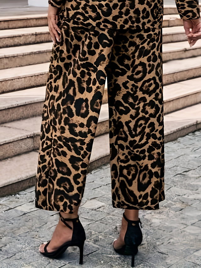 Leopard Wide Leg Elastic Waist Pants | Hanalas