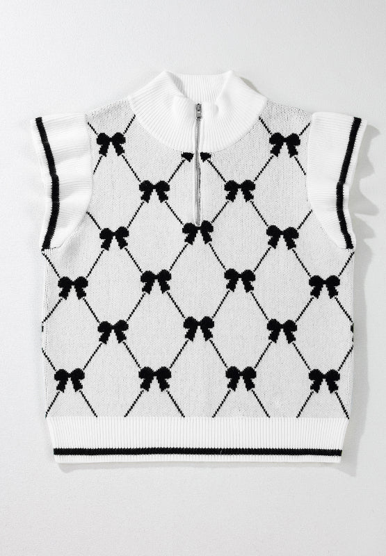 Bow Half Zip Sweater Vest Trendsi Hanalas