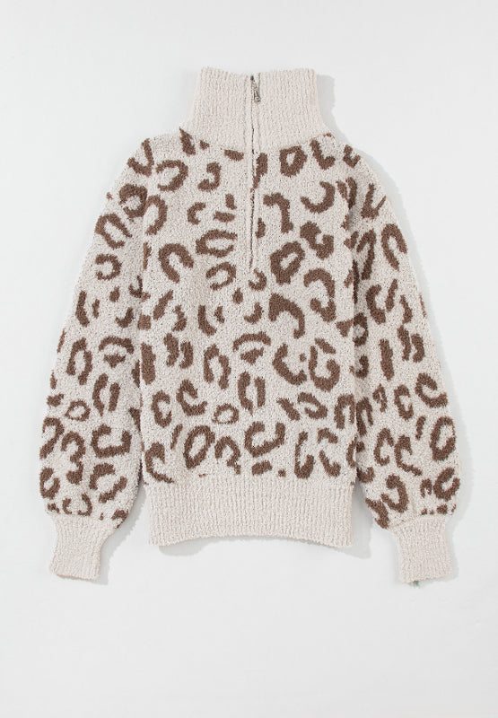 Leopard Half Zip Long Sleeve Sweater | Hanalas