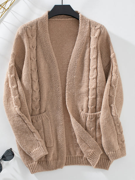 Cable-Knit Open Front Long Sleeve Cardigan Trendsi Hanalas