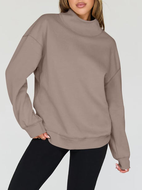 Mock Neck Drop Shoulder Long Sleeve Sweatshirt | Hanalas