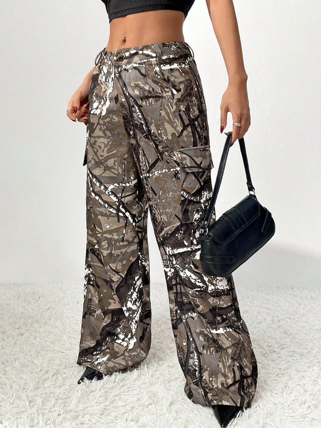 Graffiti Printed Wide Leg Cargo Pants | Hanalas