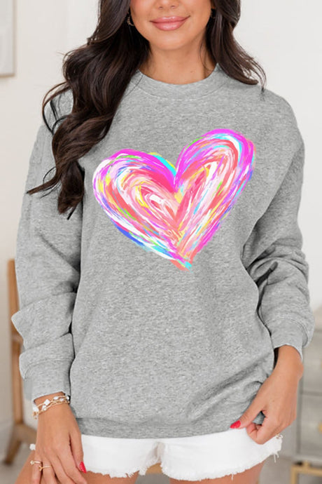 Valentine’s Day Heart Round Neck Drop Shoulder Sweatshirt | Hanalas