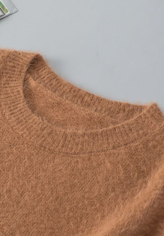 Fuzzy Round Neck Half Sleeve Sweater | Hanalas