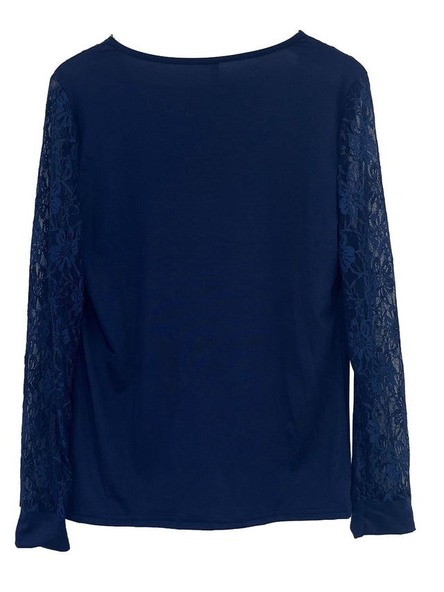 Full Size Lace Detail V-Neck Long Sleeve Blouse | Hanalas