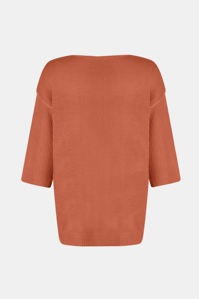 V-Neck Three-Quarter Sleeve Knit Top | Hanalas