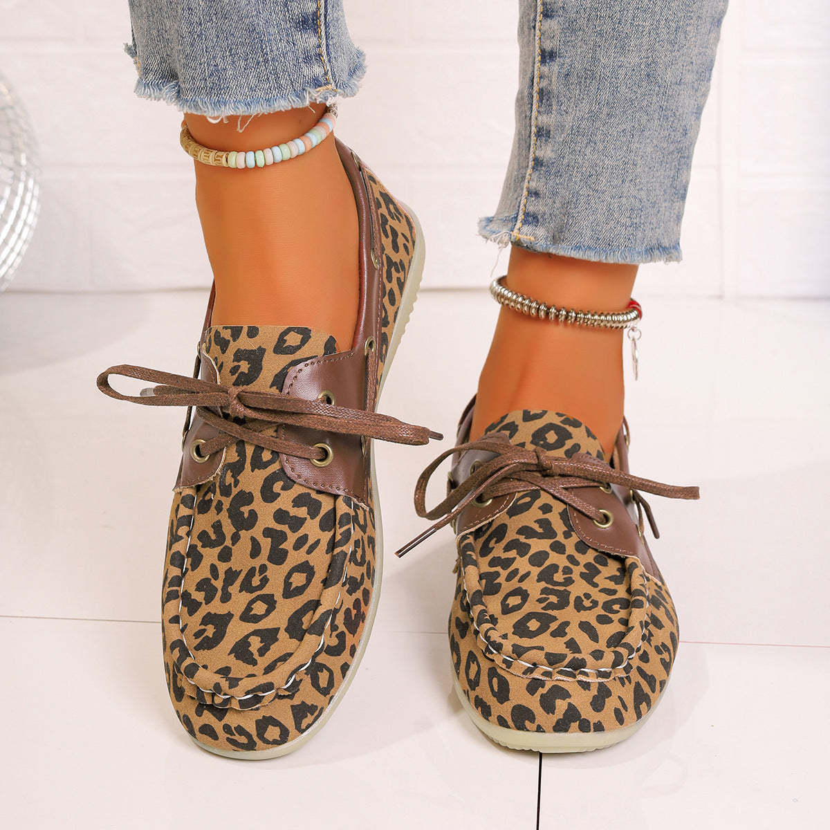 Lace Up Leopard Slip-Ons