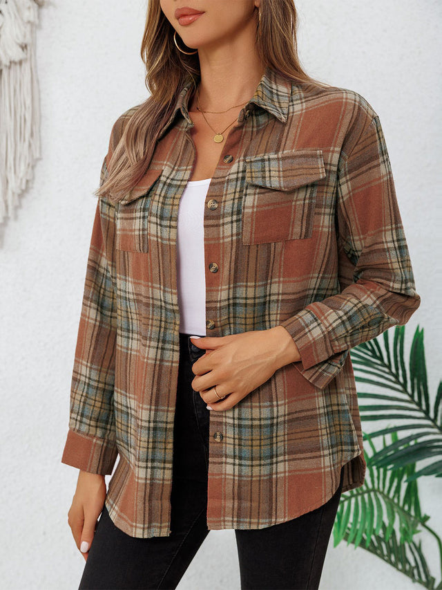 Plaid Collared Neck Button Up Long Sleeve Shirt | Hanalas