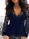 Full Size Lace Detail V-Neck Long Sleeve Blouse | Hanalas