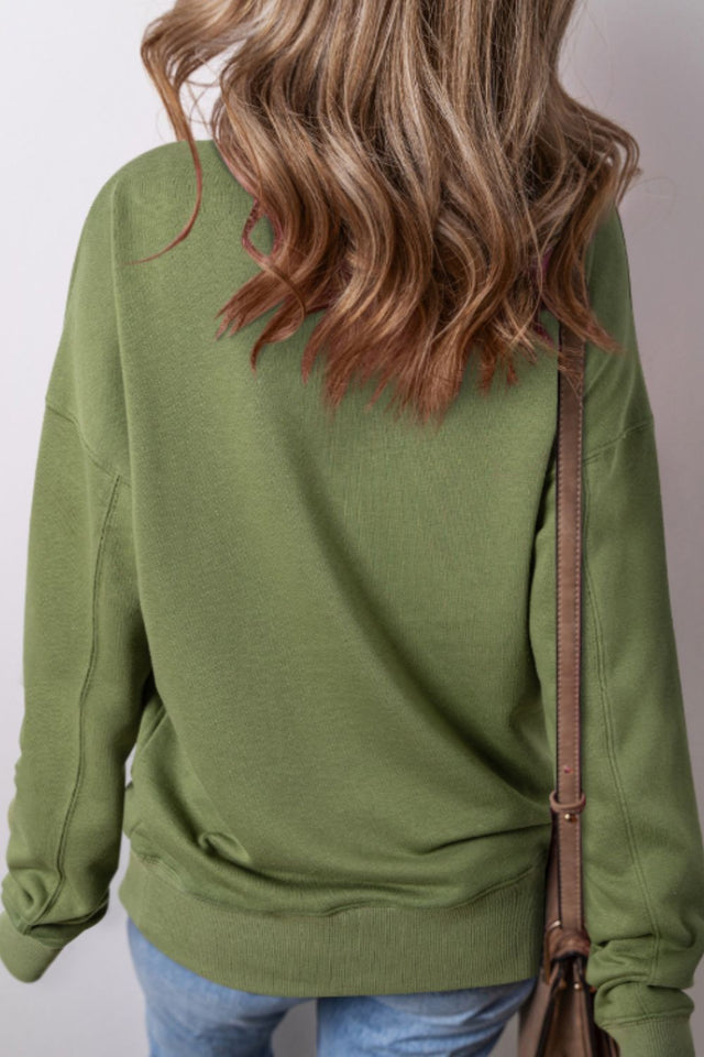 Solid Color Round Neck Long Sleeve Sweatshirt | Hanalas