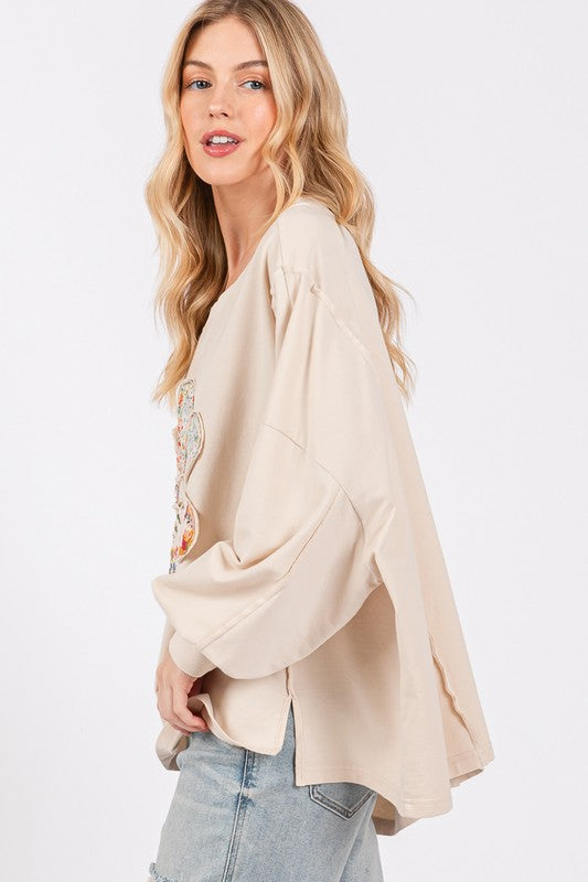 SAGE + FIG Flower Patch Dropped Shoulder Oversize Top | Hanalas