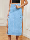 Button Down Midi Denim Skirt Trendsi Hanalas