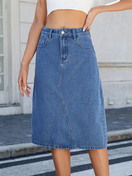 Slit Back Midi Denim Skirt | Hanalas
