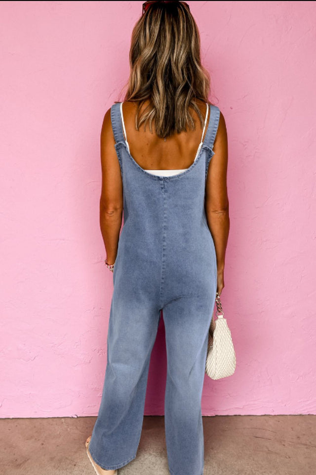 Wide Strap Denim Overalls with Pockets Trendsi Hanalas