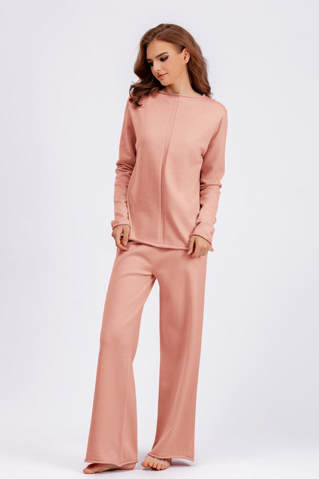 Basic Bae Rolled Round Neck Top and Pants Sweater Set Trendsi Hanalas