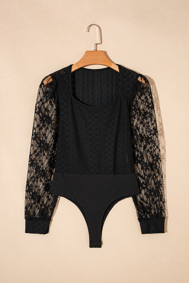 Eyelet Lace Long Sleeve Bodysuit | Hanalas