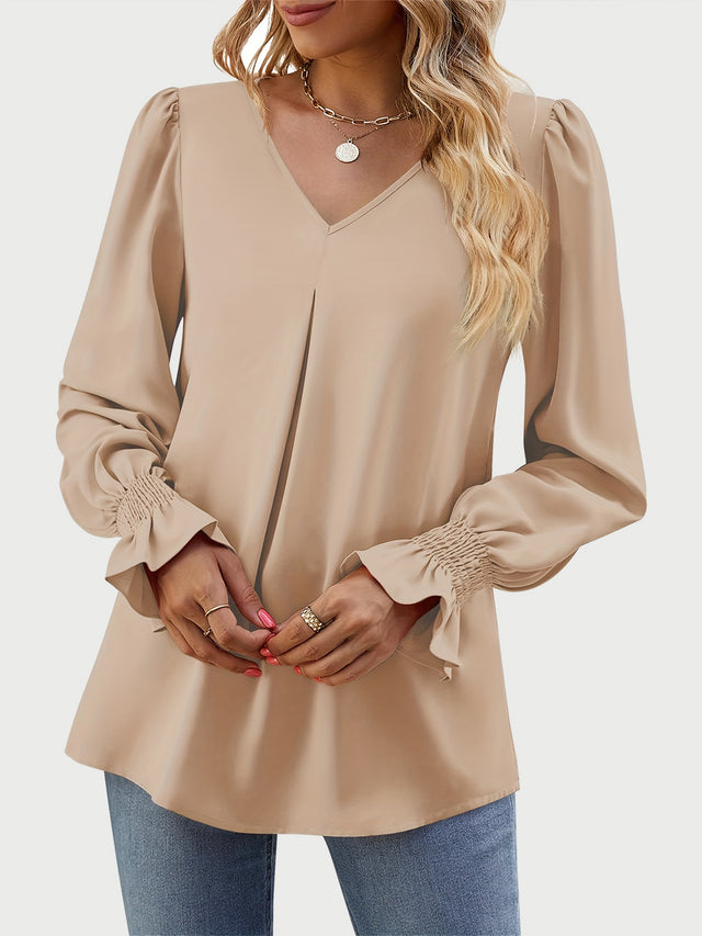 V-Neck Flounce Sleeve Top | Hanalas