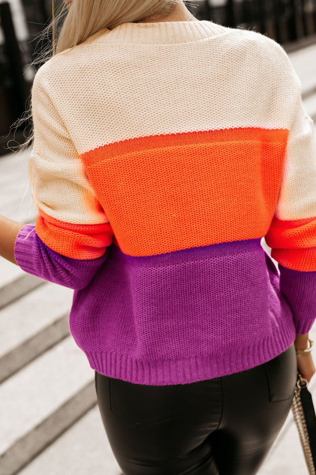 Color Block Drop Shoulder Round Neck Sweater | Hanalas