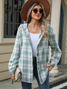 Drawstring Plaid Button Up Hooded Jacket Trendsi Hanalas