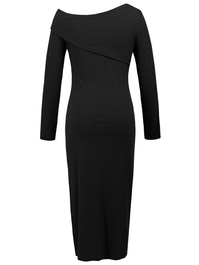 Slit One Shoulder Long Sleeve Dress | Hanalas