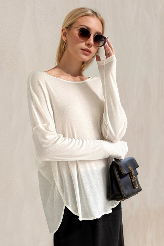 Basic Bae High-Low Long Sleeve T-Shirt Trendsi Hanalas