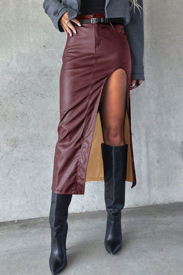 Slit Midi Skirt with Pockets | Hanalas