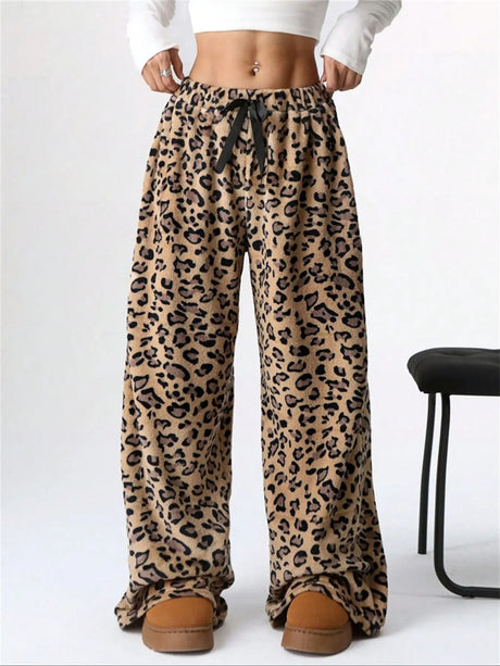 Leopard Wide Leg Plush Pants | Hanalas