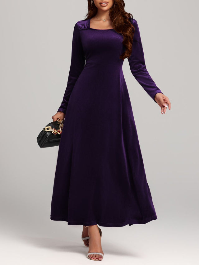 Square Neck Long Sleeve Velvet Dress | Hanalas