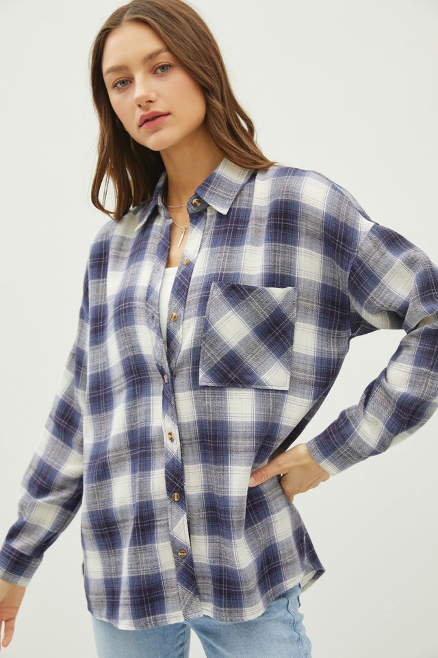 Be Cool Plaid Flannel Button Down Shirt with Chest Pocket Trendsi Hanalas