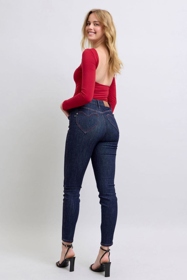 Judy Blue Full Size Heart Shaped Back Pockets Skinny Jeans Trendsi Hanalas