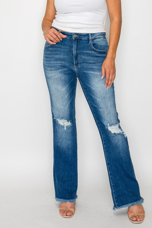 bytos Full Size Raw Hem Distressed High Rise Bootcut Jeans | Hanalas