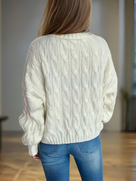 Cable-Knit Turtleneck Long Sleeve Sweater