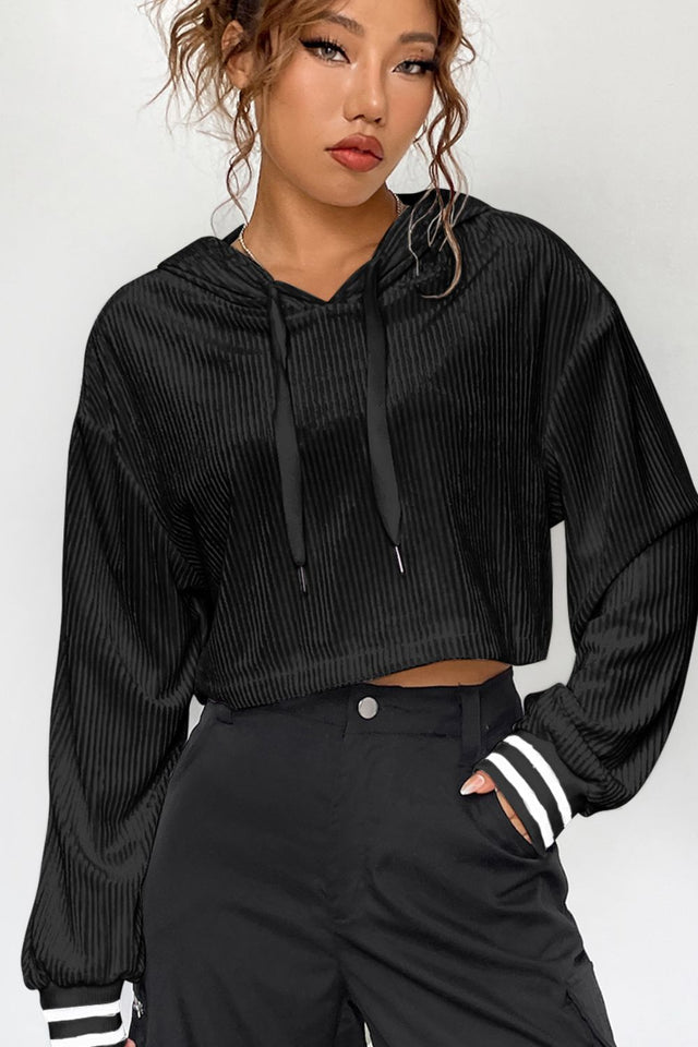 Drawstring Drop Shoulder Long Sleeve Hoodie | Hanalas