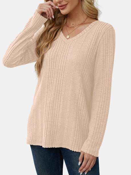 V-Neck Long Sleeve T-Shirt | Hanalas