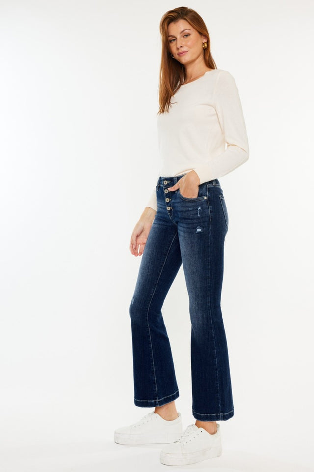 Kancan Mid Rise Button Fly Flare Jeans | Hanalas