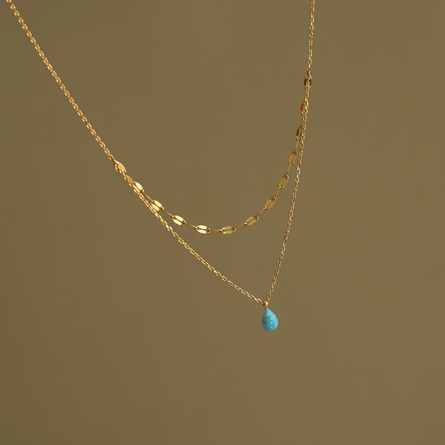 Stainless Steel Opal Pendant Necklace | Hanalas